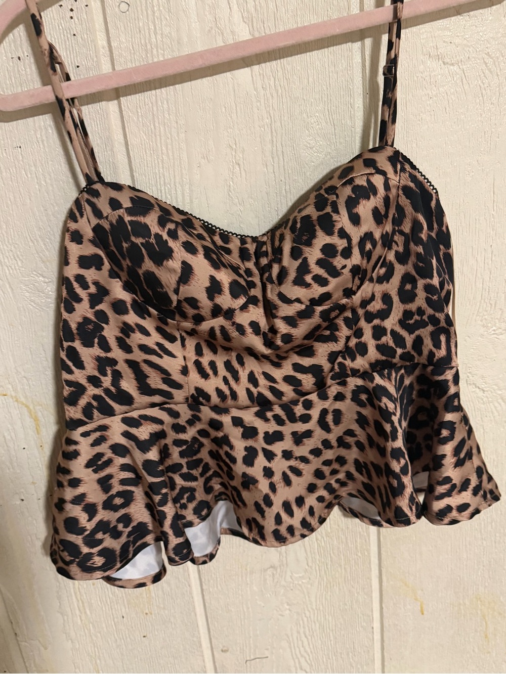 Leopard Print Peplum Crop Top - Black and Tan